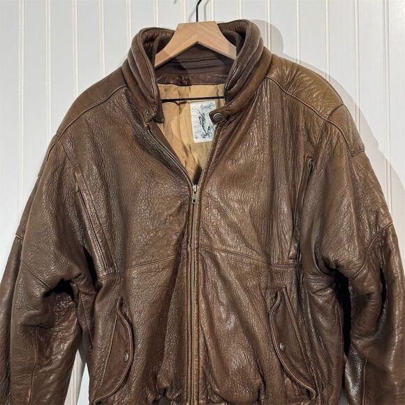 Summit Vintage Brown Leather Bomber Jacket Men’s Size 42 Distressed Flight Coat - Picture 2 of 16